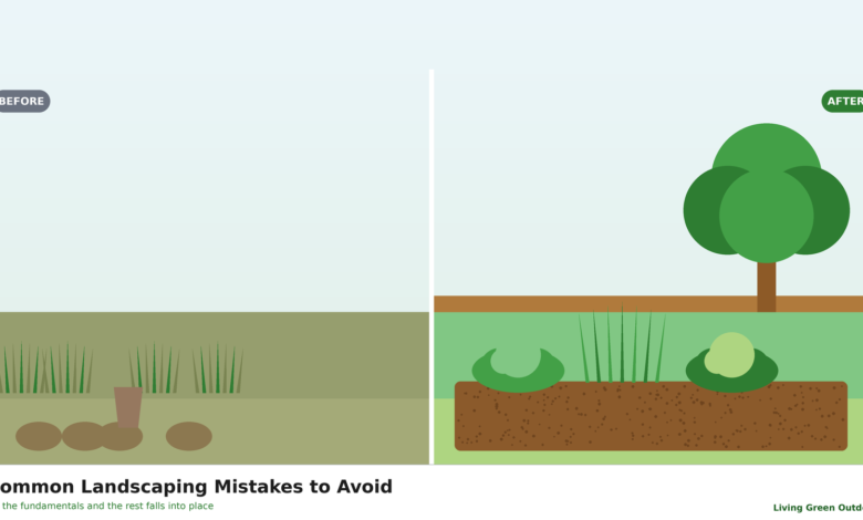 Before and after illustration of a neglected versus a tidy garden